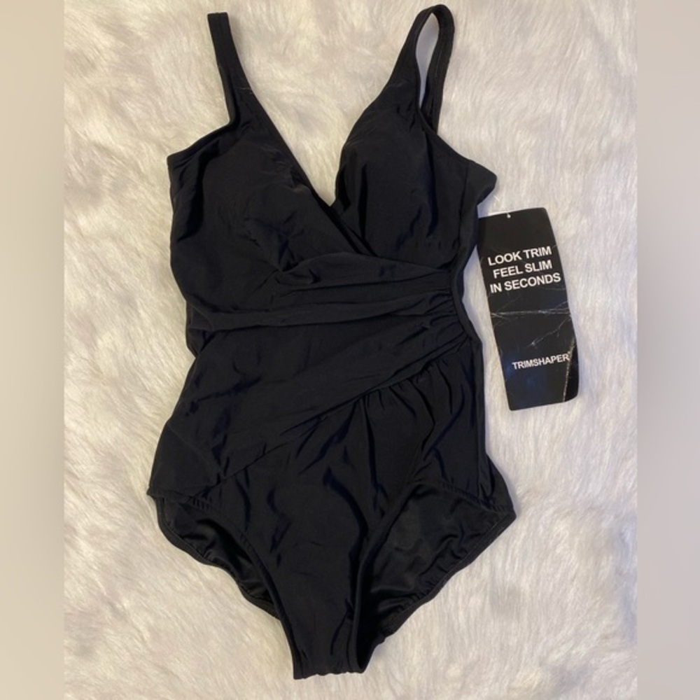 Vintage Trimshaper Swimsuit‎ Womens Size 10 Black One Piece Swimwear